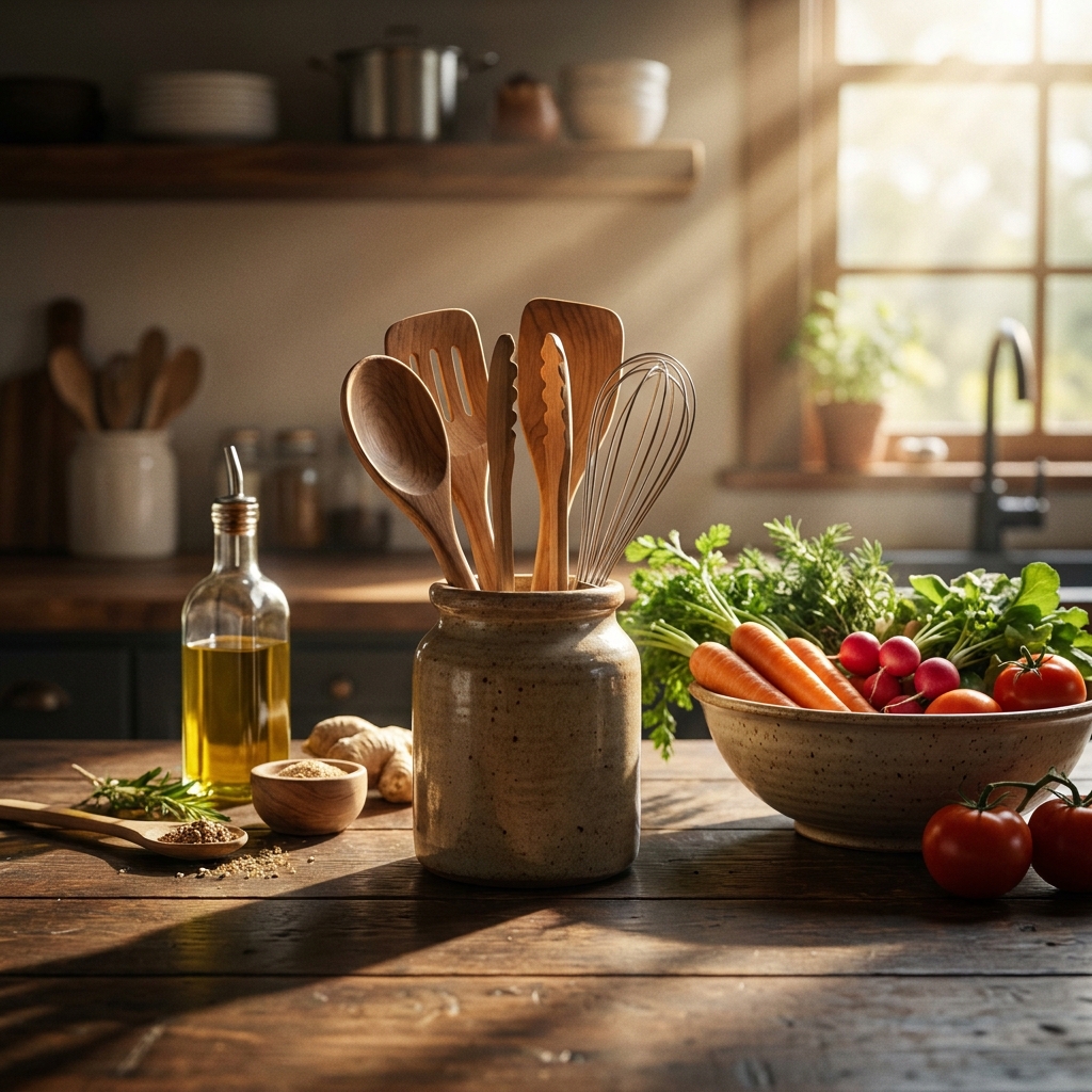 Premium 7-Piece Teak Wooden Kitchen Utensils Set