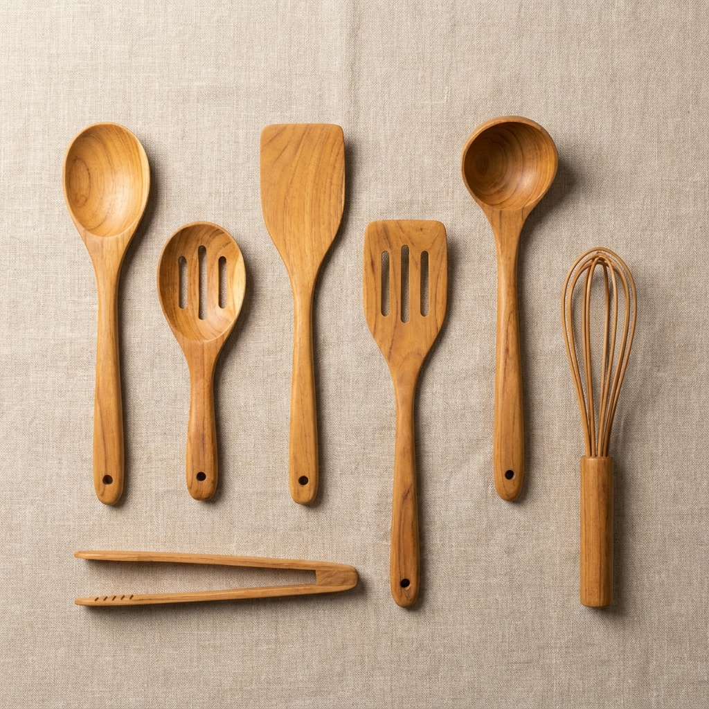 Premium 7-Piece Teak Wooden Kitchen Utensils Set