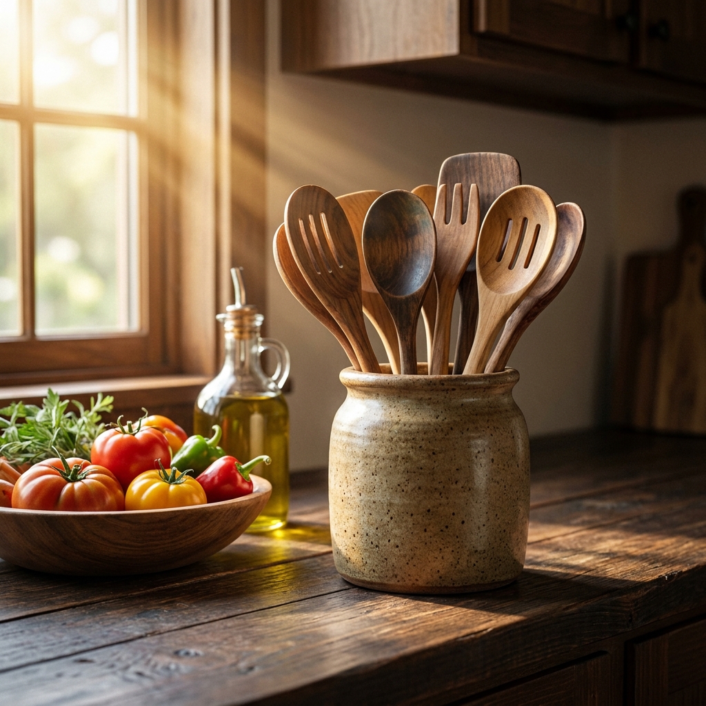 Premium 7-Piece Teak Wooden Kitchen Utensils Set